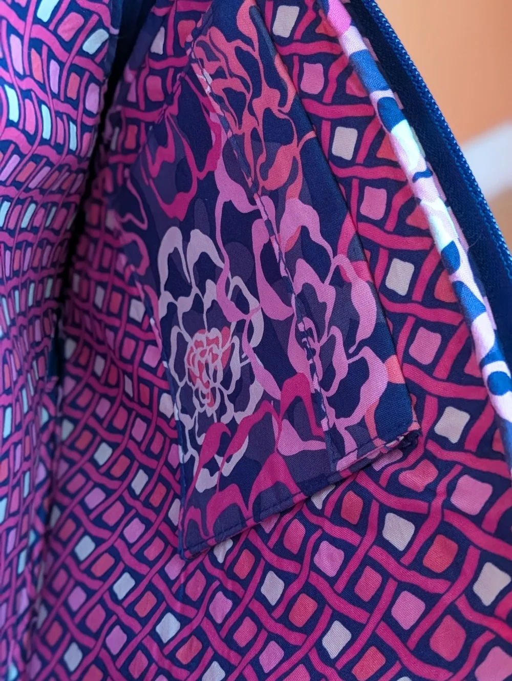 Vera Bradley Navy & Pink Floral Quilted Laptop Sleeve in Katalina Pink